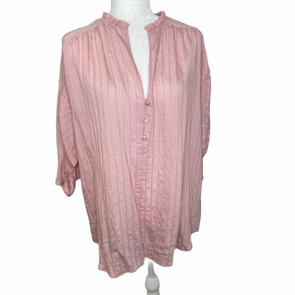 ZARA Pink Textured Ruffled Neckline Blouse